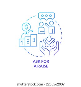 Ask for raise blue gradient concept icon. Wages increase. How can consumers deal with inflation abstract idea thin line illustration. Isolated outline drawing. Myriad Pro-Bold font used