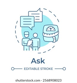 Ask soft blue concept icon. Medical consultation, professional. Obesity management, recommendation. Round shape line illustration. Abstract idea. Graphic design. Easy to use in infographic