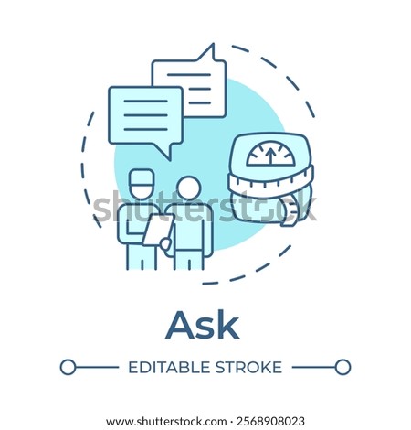 Ask soft blue concept icon. Medical consultation, professional. Obesity management, recommendation. Round shape line illustration. Abstract idea. Graphic design. Easy to use in infographic