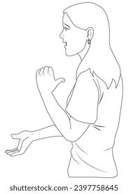 Ask for something body gesture of a girl in outline and vector format.