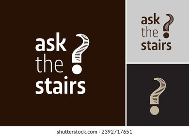 Ask the Stairs Logo. conveys a questioning and upward movement concept. It's suitable for logos related to advice, guidance, learning, or motivation, such as coaching services
