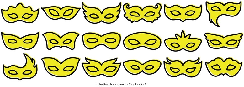 ask superhero or villain, isolated yellow icon. Face or eye mask, template. Simple robber. Silhouette costume hero. Vector