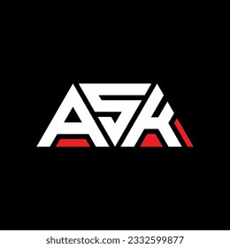 ASK triangle letter logo design with triangle shape. ASK triangle logo design monogram. ASK triangle vector logo template with red color. ASK triangular logo Simple, Elegant, and Luxurious design.