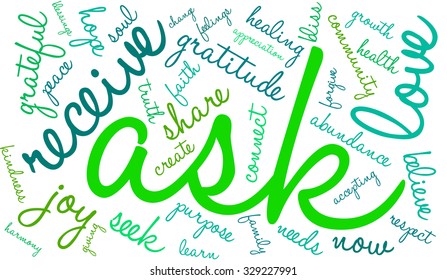 Ask word cloud on a white background. 