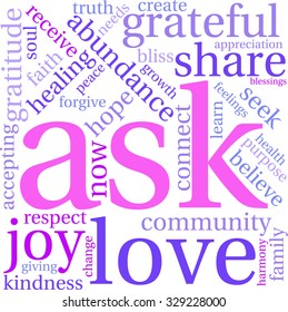 Ask word cloud on a white background. 