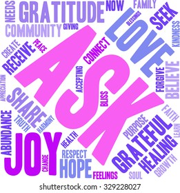 Ask word cloud on a white background. 