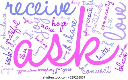 Ask word cloud on a white background. 