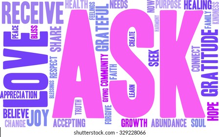 Ask word cloud on a white background. 