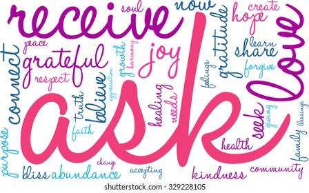 Ask word cloud on a white background. 