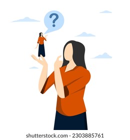 Ask yourself a question, personal development, problem solving concept or review and evaluation, process for self improvement, inquisitive entrepreneur asking himself to answer with big question mark.