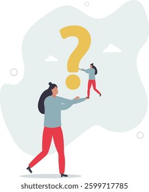 Ask yourself a question, process for self improvement, personal development, problem solving or review and evaluation concept.flat character life .