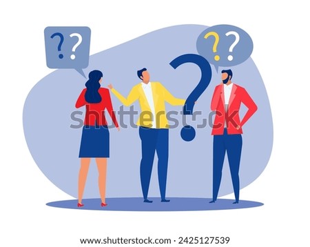 asked questions, people around question marks ,business discussion to solve problem concept, business people employee ask questions with question mark signs.