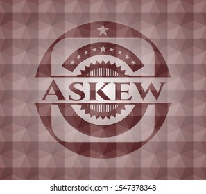 Askew red emblem or badge with abstract geometric polygonal pattern background. Seamless.