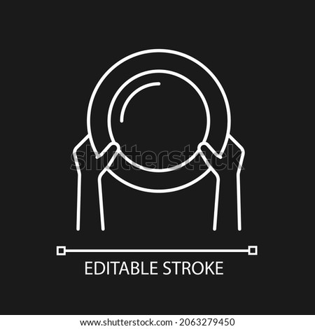 Asking for food linear icon for dark theme. Poverty and starvation. Lack of nutrition. Thin line customizable illustration. Isolated vector contour symbol for night mode. Editable stroke