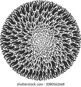 Fragen Sie nach der Reihung des Handsymbols. Die Suche nach Handsymbolen wird in eine Struktur des Cluster-Zyklus-Mosaiks eingeteilt. Abstrakte, runde Cluster-Collage, organisiert von regulären Fragen Handzeichen.