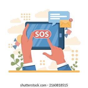 Asking for help concept. Character seeking support from other people. Reaching for assistance with a problem or difficult situation. Flat vector illustration