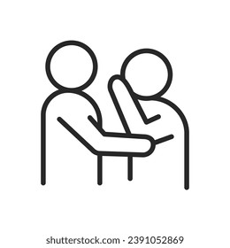 Asking For Help Icon. Vector Outline Editable Isolated Sign of One Person Seeking Assistance and Another Offering Support, Symbolizing the Importance of Empathy and Understanding in Human Connections.