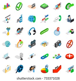 Symbole werden gefragt. Isometrischer Stil von 36 fragenden Vektorsymbolen für Web einzeln auf weißem Hintergrund
