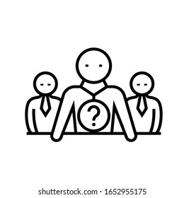 Perguntando ícone de linha de pessoa, sinal de conceito, ilustração vetorial de contorno, símbolo linear.