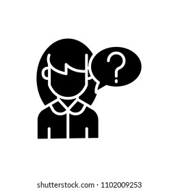 Asking a question black icon concept. Asking a question flat  vector symbol, sign, illustration.