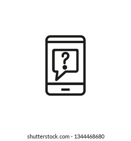 Asking question line icon. Speech bubble with question mark on smartphone screen. Shopping concept. Vector illustration can be used for topics like information, online help, chat, consulting