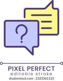 Asking question pixel perfect RGB color icon. Chat of information support service. Get answers. Isolated vector illustration. Simple filled line drawing. Editable stroke. Poppins font used