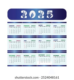 ASL 2025 cute calendar, American Sign Language calendar for 2025 year, ASL calendar Vector Graphic Design