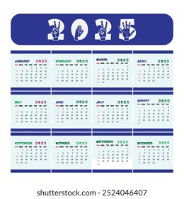 ASL 2025 New year calendar, American Sign Language calendar for 2025 year, ASL calendar