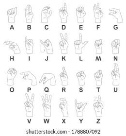 Asl alphabet for people with disability vector illustration isolated on a white background.