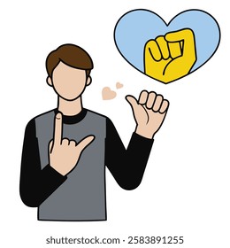 ASL "I Love You" hand with heart and leaves vector illustration design. Modern, meaningful, and inclusive art for creative projects and sign language visuals.