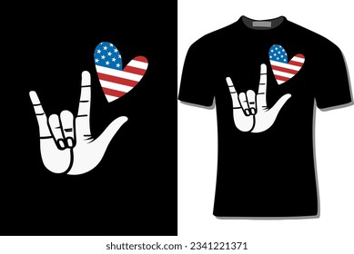 ASL love hand with USA flag heart