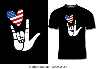 ASL love hand with USA heart flag 