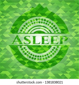 Asleep green emblem. Mosaic background