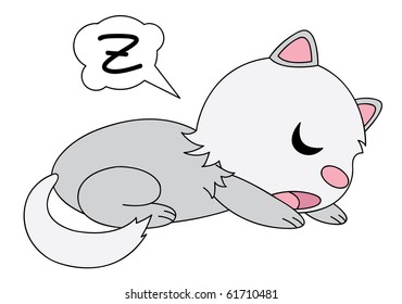 Asleep little grey kitten.