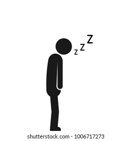 asleep on the move sleeping man. concept of dormant businessman sign or tired man in bed room or office. flat simple trend modern black logotype graphic art design illustration isolated on white