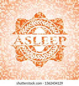Asleep orange tile background illustration. Square geometric mosaic seamless pattern with emblem inside.
