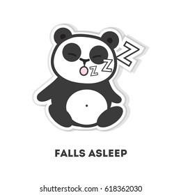 Asleep panda bear. Isolated cute sticker on white background.