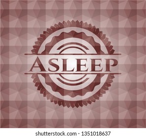 Asleep red emblem with geometric pattern background. Seamless.