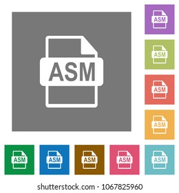 ASM file format flat icons on simple color square backgrounds