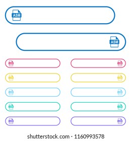 ASM file format icons in rounded color menu buttons. Left and right side icon variations.
