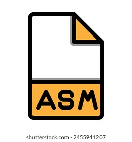 Asm file type format icon. extension document files icons symbol. with flat and outline style