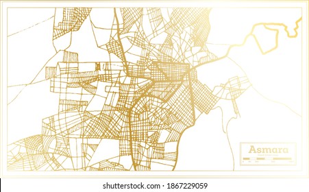 Asmara Eritrea City Map in Retro Style in Golden Color. Outline Map. Vector Illustration.