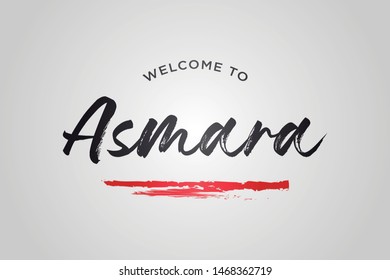 Asmara Welcome To Word Text with Creative Handwritten Font Design Vector Illustration. - Vector