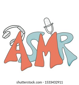 ASMR acronym emblem . Autonomous Sensory Meridian Response text. Stylized  hand drawn lettering. Vector illustartion.