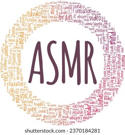 ASMR - Autonomous Sensory Meridian Response word cloud conceptual design isolated on white background.