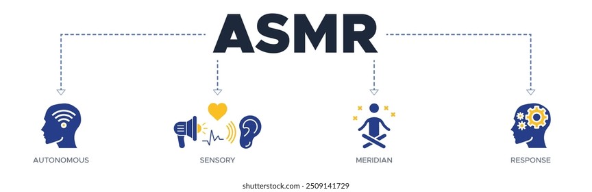 ASMR banner web icon vetor ilustração conceito com ícone de autônomo, sensorial, meridiano e resposta