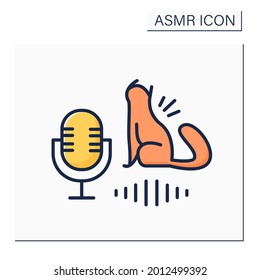 ASMR color icon. Calming sound. Recording of cat purring. Internet trend concept. Isolated vector illustration. Editable stroke