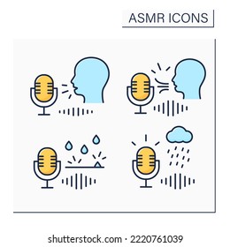 ASMR color icons set. Water drops, blowing, storm sounds.Modern trends. Internet trend concept. Isolated vector illustrations