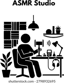 ASMR Content Creator Recording Satisfying Sound and Audio with Binaural Microphone Vector Illustration
