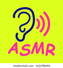ASMR ear and sound on a yellow background, vector
